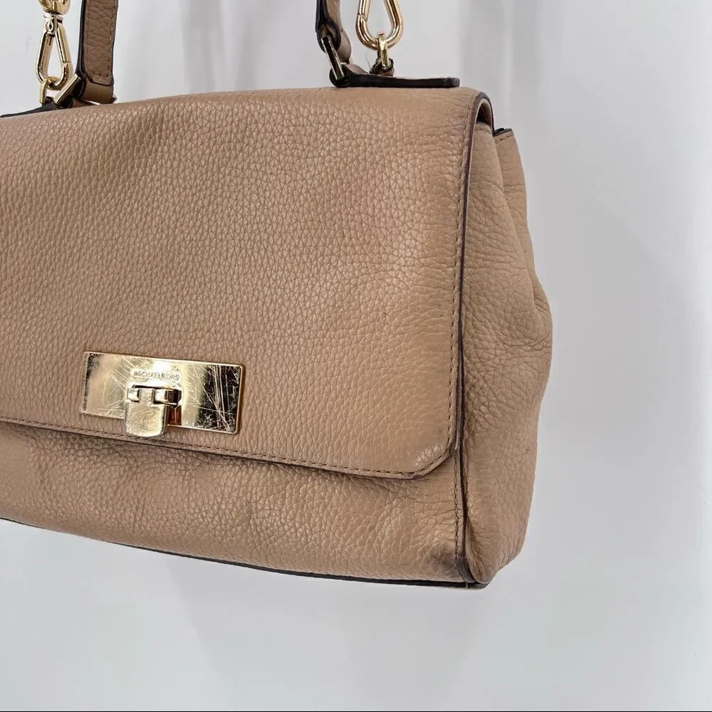 Michael Kors Callie Satchel‎ Crossbody Camel Purse pebble leather